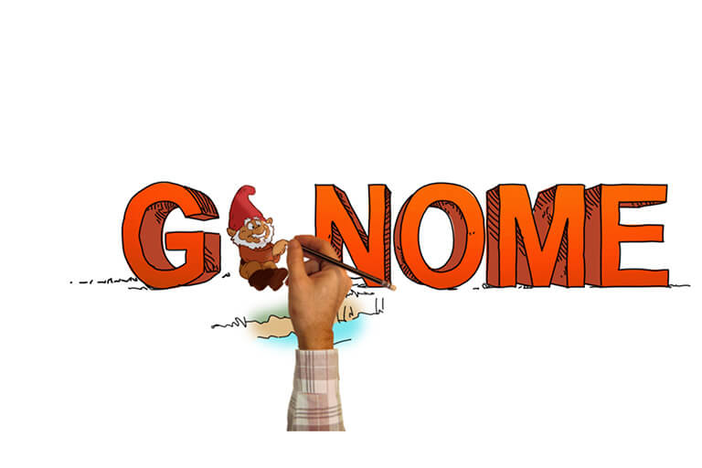 The hand of an illustrator erasing the first 'e' from the word 'Genome' and replacing it with a picture of a gnome
