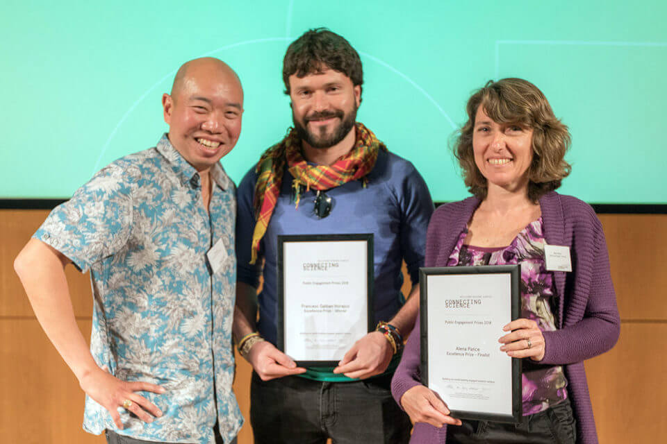 Award presenter Dr Giles Yeo with Francesc Galban and Alena Pance