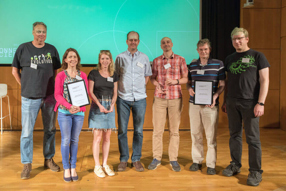 Members of the Parasite Genomics and WormBase teams, with award presenter Dr Gerard Kleywegt.