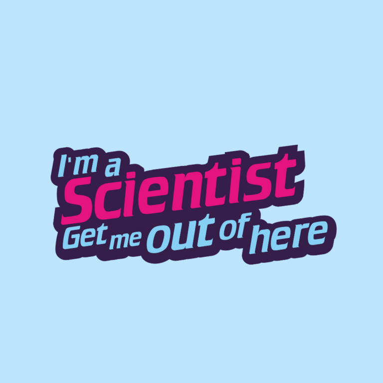 words/typography that reads: I'm a Scientist get me out of here