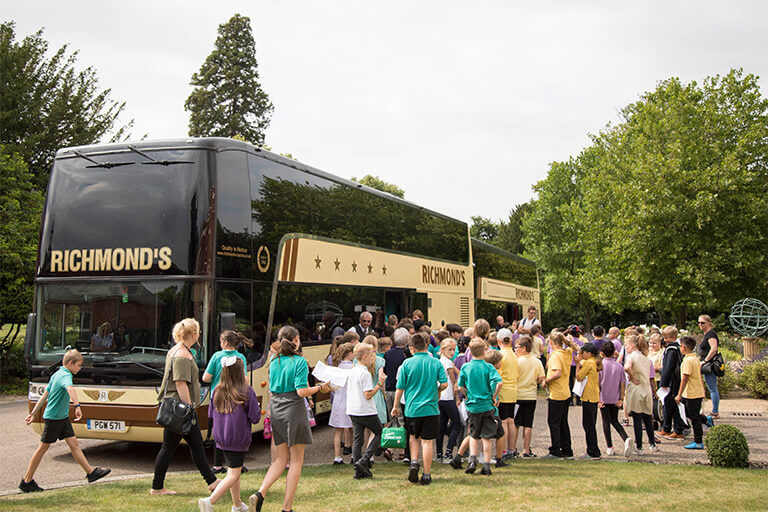 A school group using Richmonds Coaches on the Wellcome Genome Campus